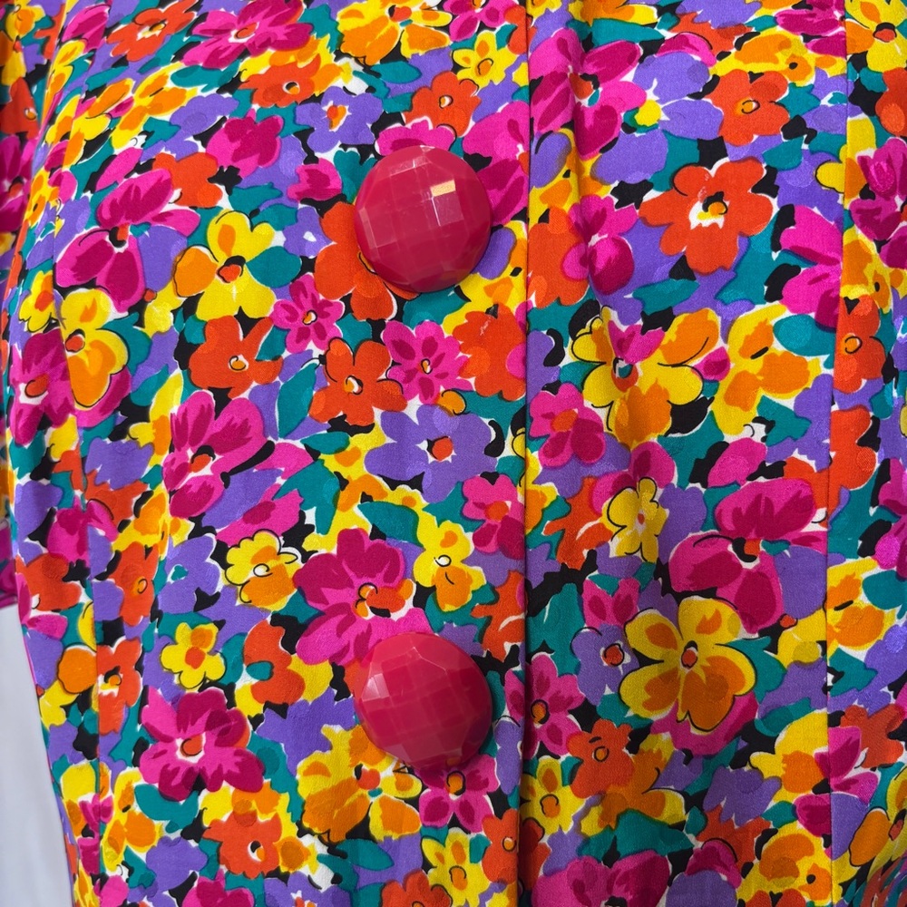 Vintage Nina Raynor 100% Silk Floral Multicolor‎ Statement Dress - Picture 9 of 13